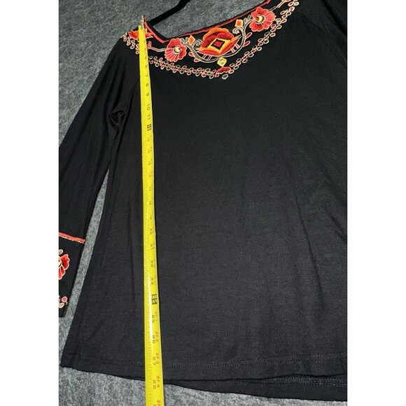 Vintage Collection Embroidered Tunic Top Blouse Black  Bell Sleeves Size  L - Picture 2 of 7